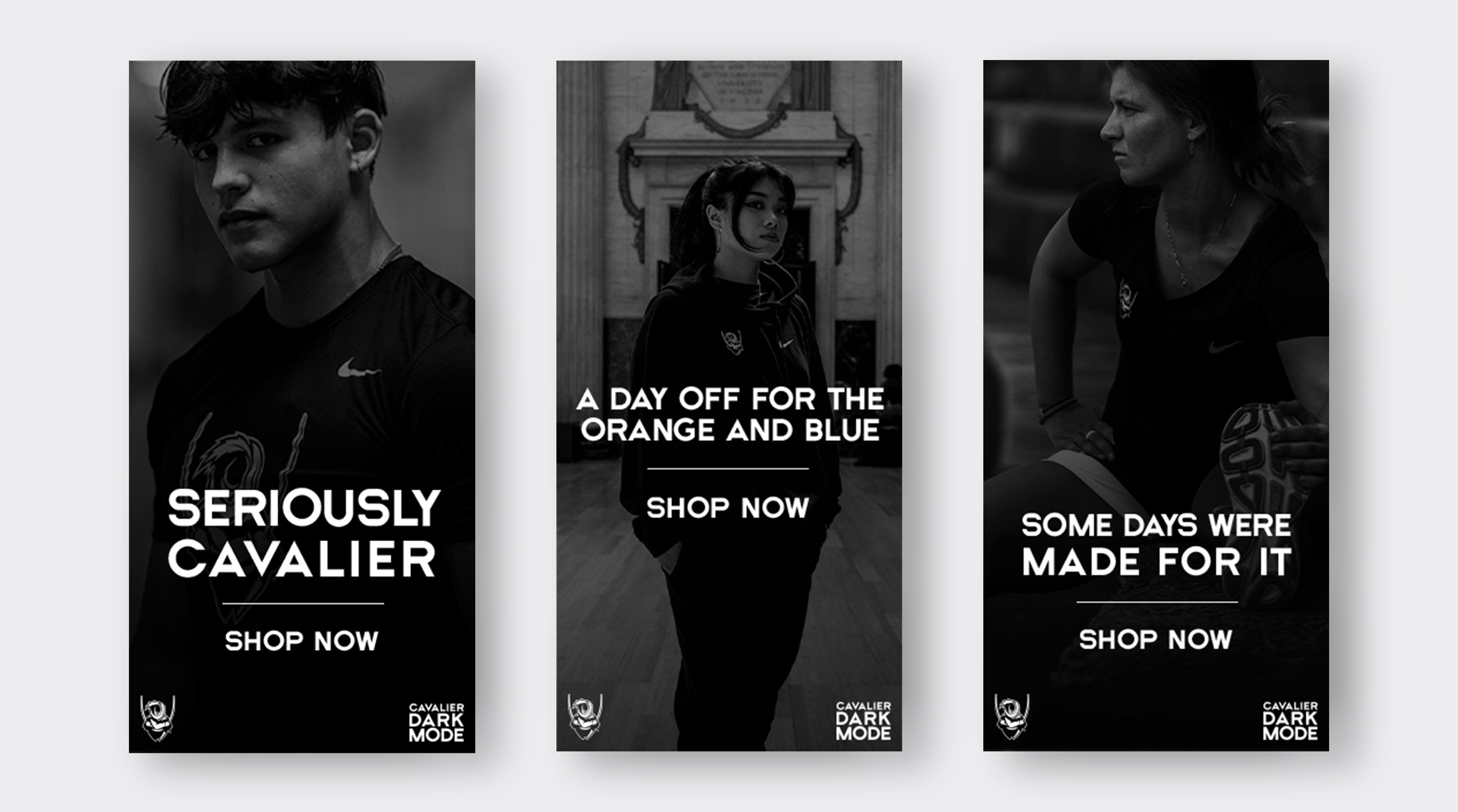 Three Posters of Student wearing Dark Mode clothing