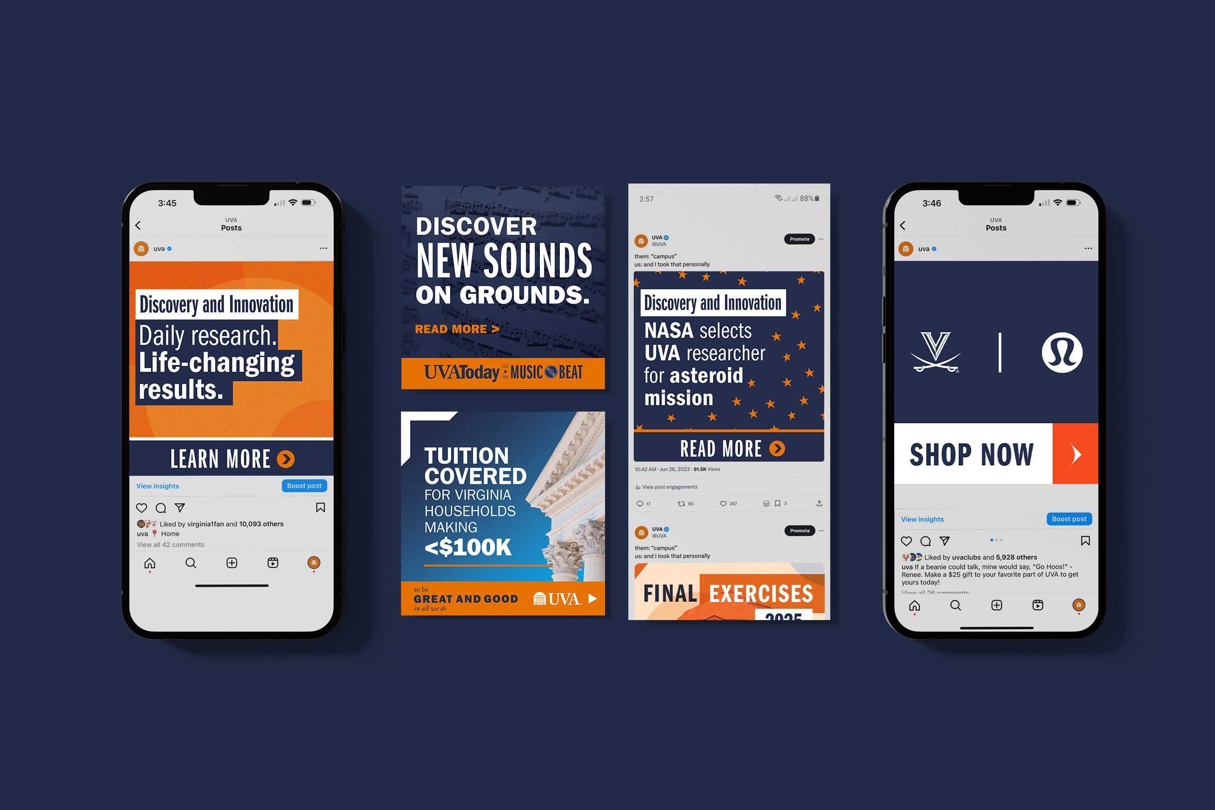 a collage of digital ad creative from UVA Communications