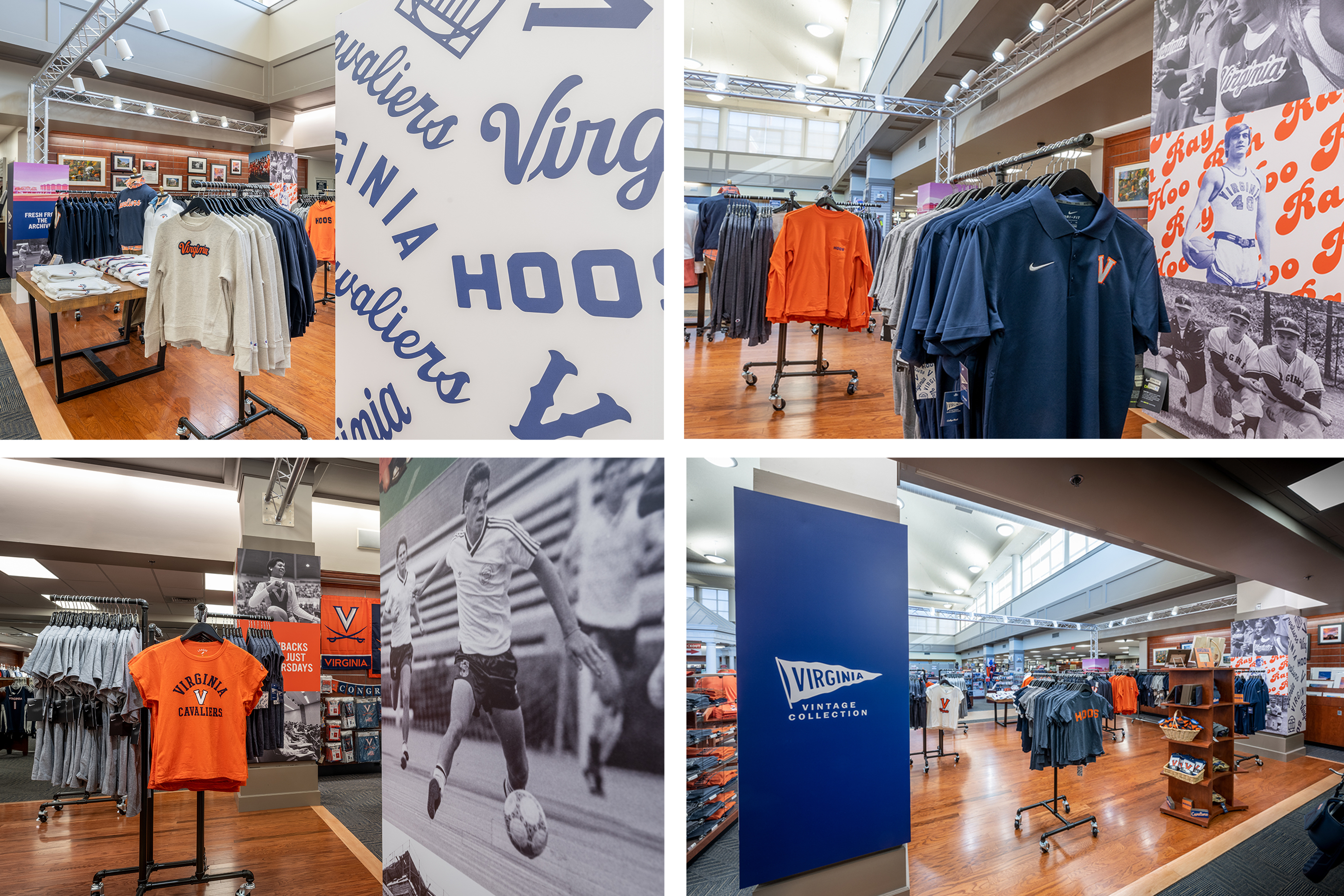 Four images of the Vintage Collection clothing in the bookstore
